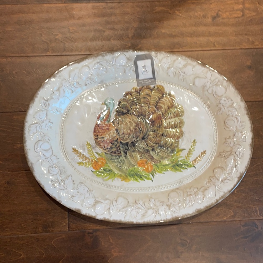 RACHEL ASHWELL 18 X 14 Cream/Taupe Turkey  platter 100% melamine - Picture 2 of 3